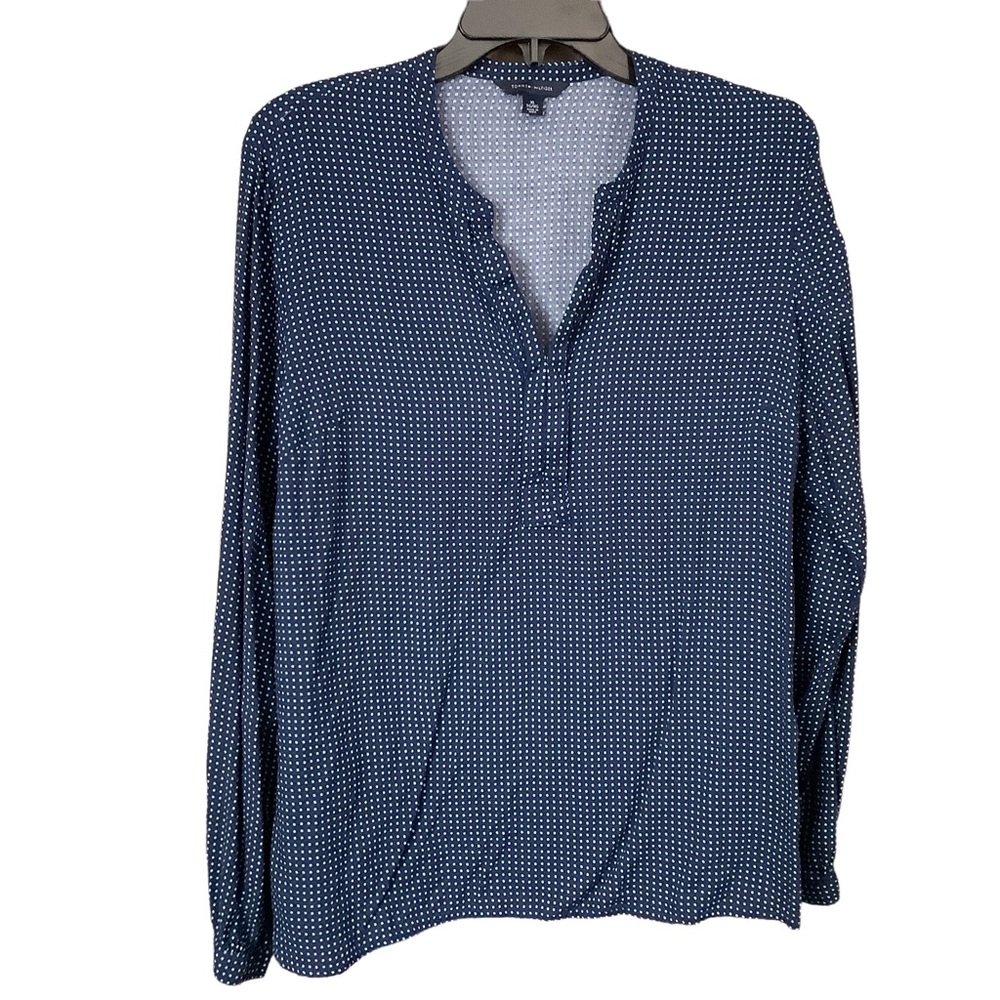 Tommy Hilfiger Blue Green Polka Dot Tunic Flowey Top V-neck